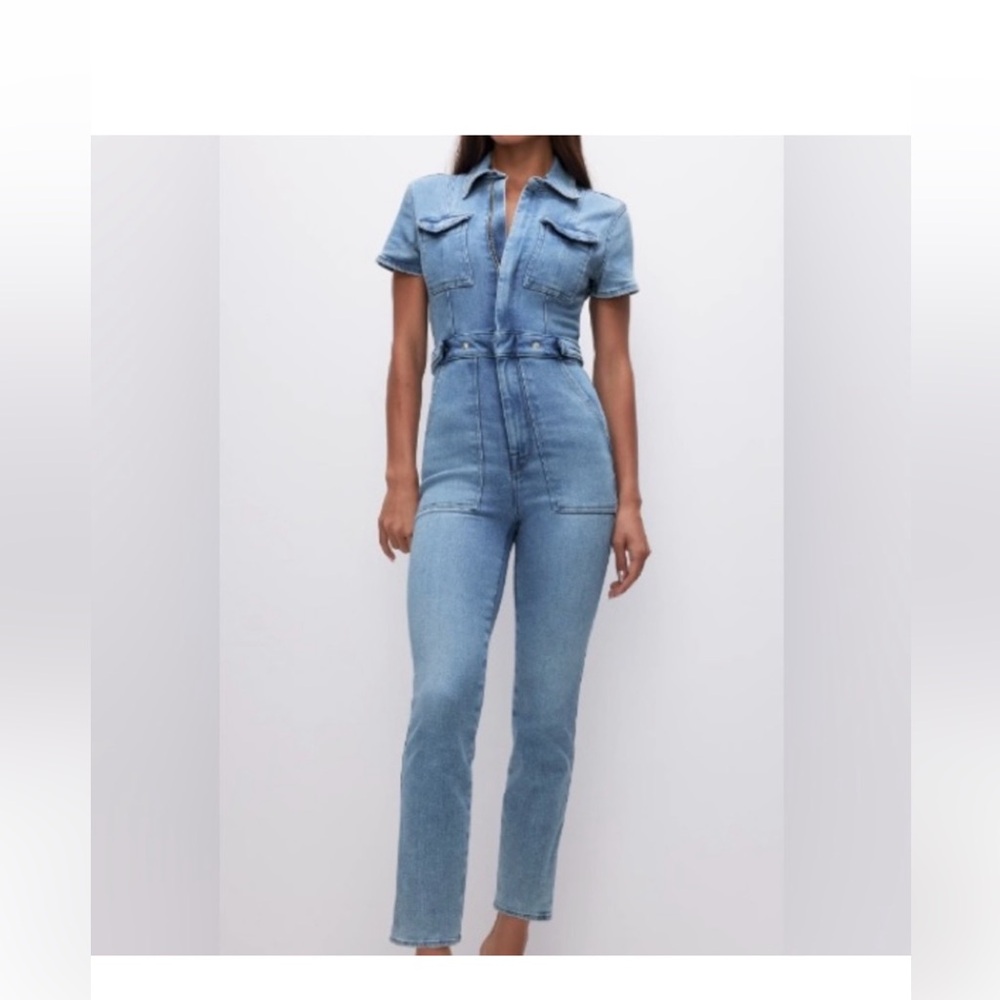 $199 NeW Good American Fit for Success Denim blue Jumpsuit medium